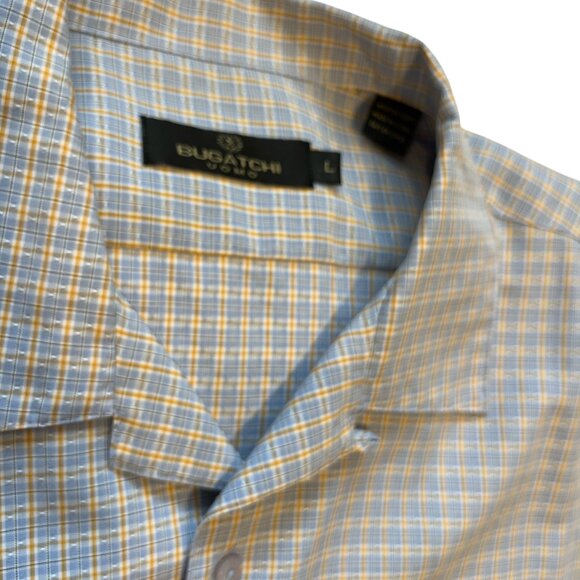 BUGATCHI Men's Short Sleeved Button Down Shirt Sz Large Rayon/Poly Check Pattern - Picture 1 of 6